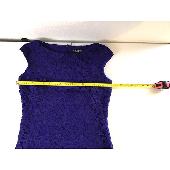 LAUREN RALPH LAUREN- WOMENS PURPLE/BLUE MIDI LACE BATEAU-NECK DRESS SIZE 6 - Picture 5 of 9